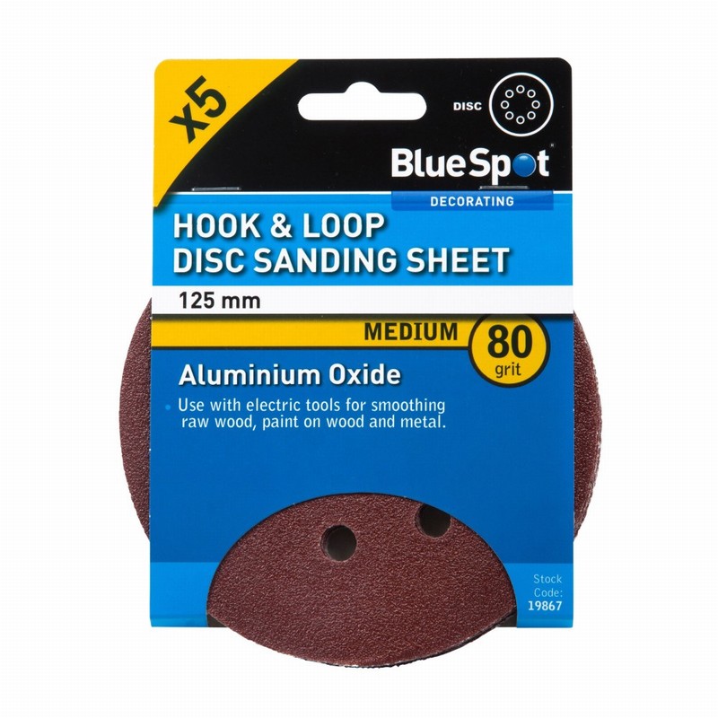 Blue Spot Tools 19867 - 125mm 5 Pack 80 Grit Sanding Disc