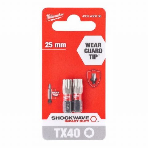Milwaukee 4932430888 SHOCKWAVE TX40 25mm Impact ScrewBits – 2pc