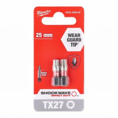 Milwaukee 4932430884 TX27 25mm SHOCKWAVE ScrewBits – 2 pieces