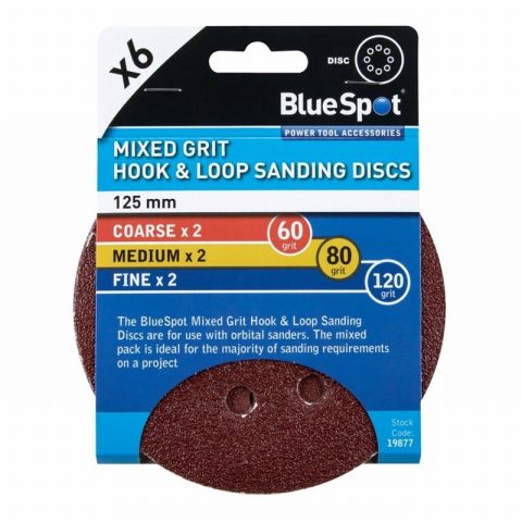 Blue Spot Tools 19877 – 6 Pack 125mm Mixed Grit Sanding Disc