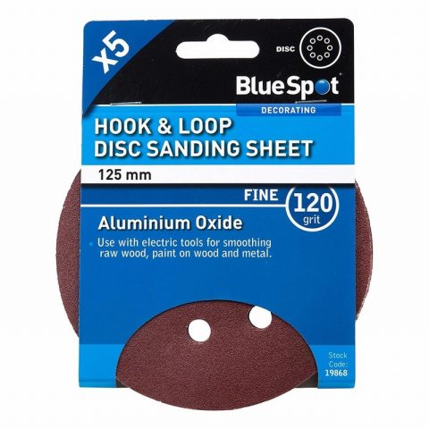 Blue Spot Tools 19868 – 125mm 5 Pack 120 Grit Sanding Disc