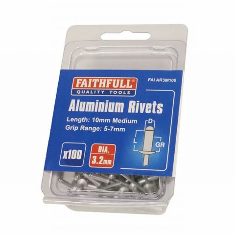 Faithfull FAIAR3M100 3.2x10mm  Aluminium Rivets – Pack of 100