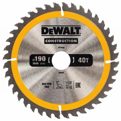 Dewalt DT1945-QZ 190mm x 30mm 40T Construction Saw Blade