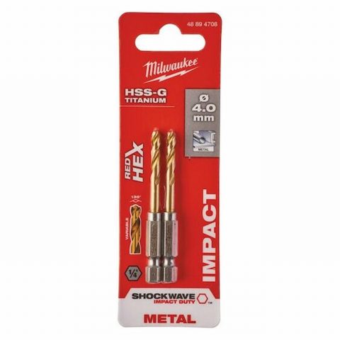 Milwaukee 48894708 4mm Metal Drill Bits Red Hex HSS