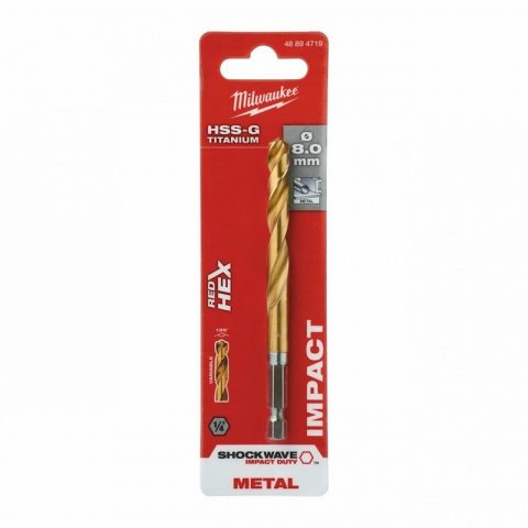 Milwaukee 48894719 8mm Shockwave HSS TiN Metal Drill Bit