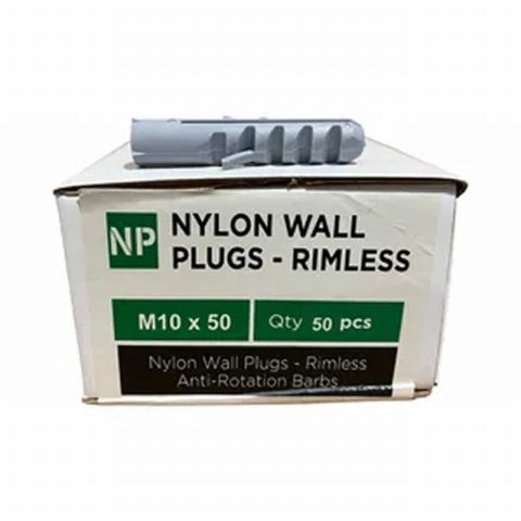 Samac QP1060NPLUG100 M10x50mm Nylon Rimless Wall Plugs (50)
