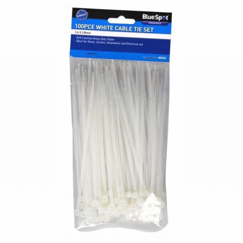 Blue Spot 40050 3.6mm X 150mm White Cable Ties – 100 Piece