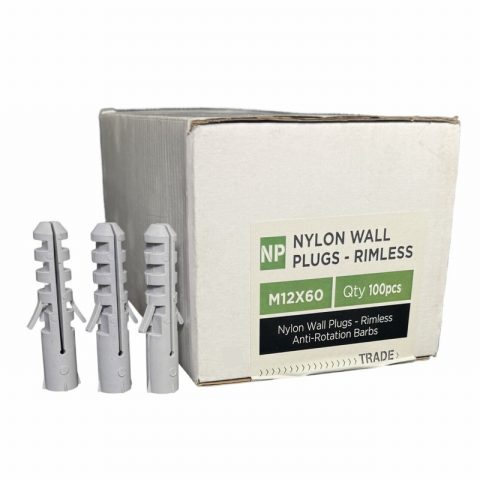 Samac QPB1260NPLUG100 M12x60mm Nylon Rimless Wall Plug box 100
