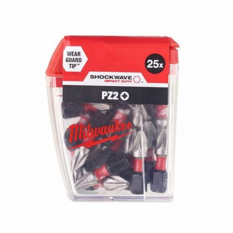 Milwaukee 4932430864 25mm PZ2 Shockwave Screw Bits – Pack of 25