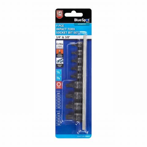 Blue Spot 01614 1/4″ & 3/8″ Impact Torx Bit Socket Set – 9 Piece