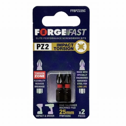ForgeFast FORFFPZ225 PZ2 25mm Compatible Impact Bit – Pack of 2
