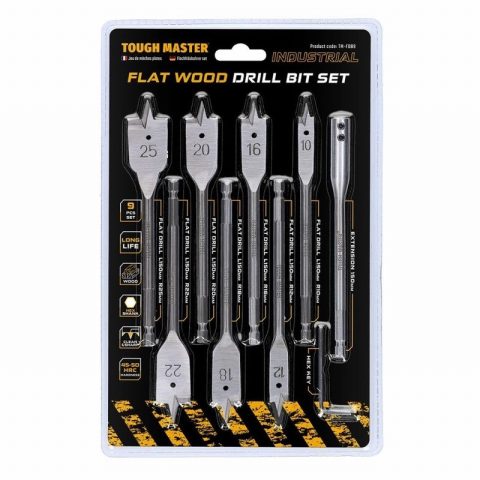 Tough Master TM-FDB9 10-25mm Flat Wood Drill Bit Set – 9 Piece