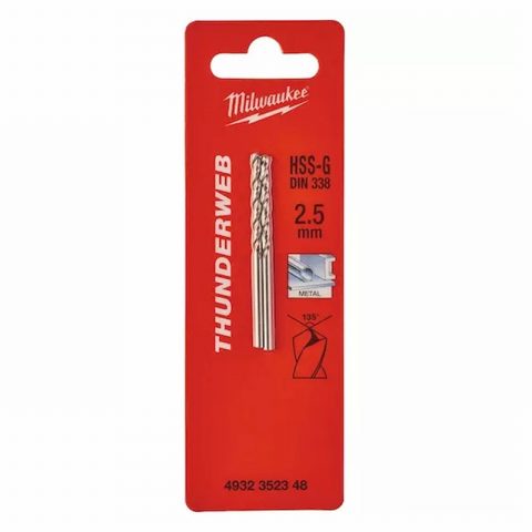 Milwaukee 4932352348 2.5x57mm HSS-G Thunder Metal Drill Bit -2pc