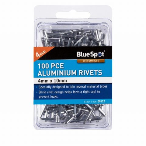 Blue Spot 09112 4mm x 10mm Aluminium Rivets – 100 Pieces