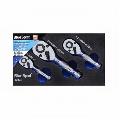 Blue Spot 02024 1/4″, 3/8″, 1/2″ Stubby Ratchet Foam – 3 Piece