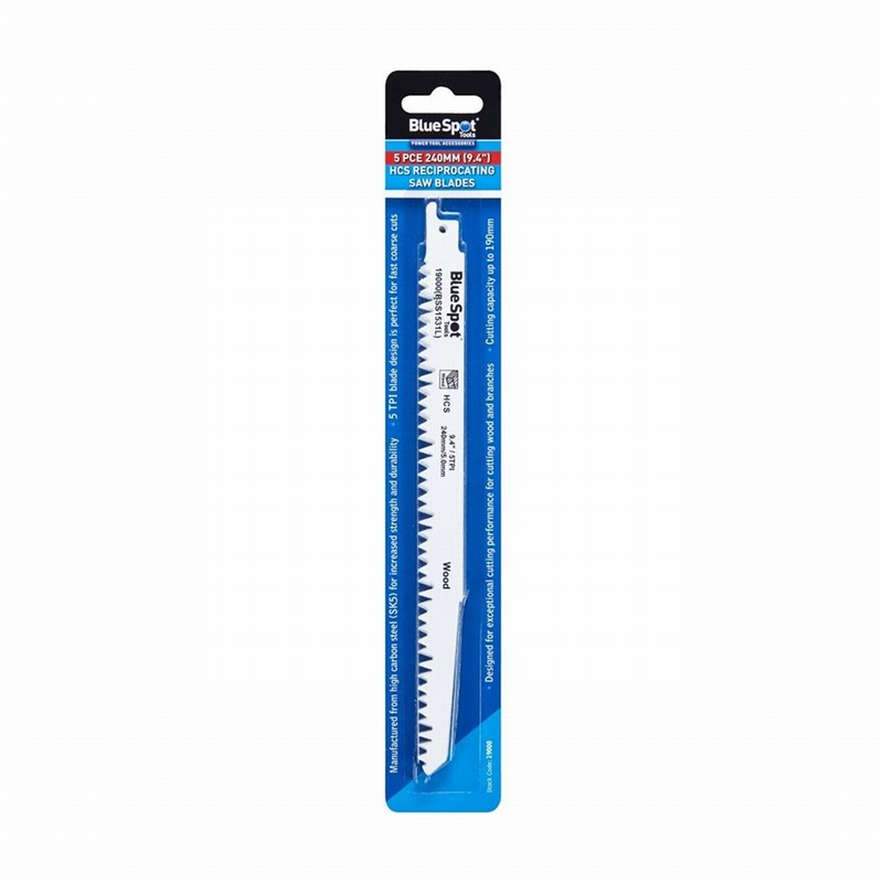 Blue Spot 19000 240mm HCS Reciprocating Saw Blades - 5 Piece - Image 2