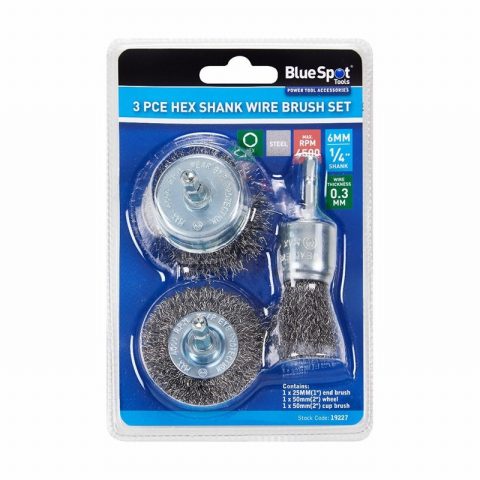 Blue Spot 19227 Hex Shank Wire Cup Brush Set – 3 Piece