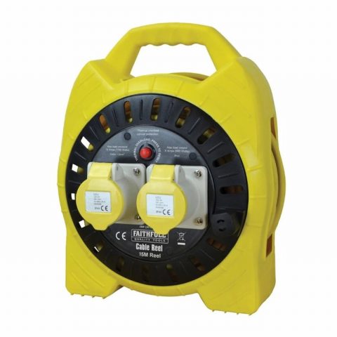 Faithfull FPPCR15MSEL 110V 16A 2-Socket 15m Enclosed Cable Reel