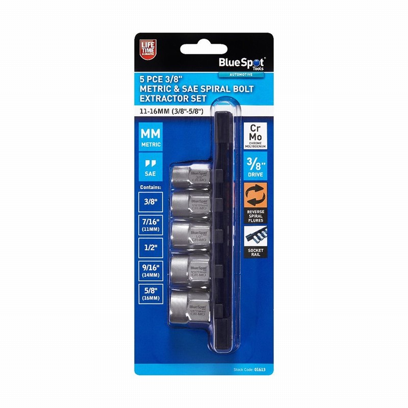 Blue Spot 01613 3/8" Metric & SAE Spiral Bolt Extractor Set -5pc - Image 2