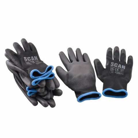 Scan XMS26GLDIP5 Size L Black PU Dipped Gloves – 5 Pairs