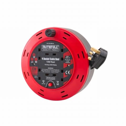 Faithfull XMS26CR10M 10m 240V 10A 4 Sockets Cable Reel