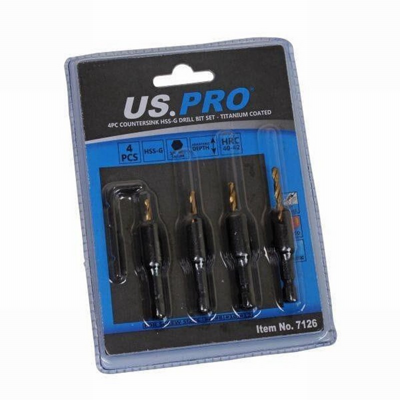 US PRO BER7126 Drill and Countersink Bit Set - 4 Piece - Image 2