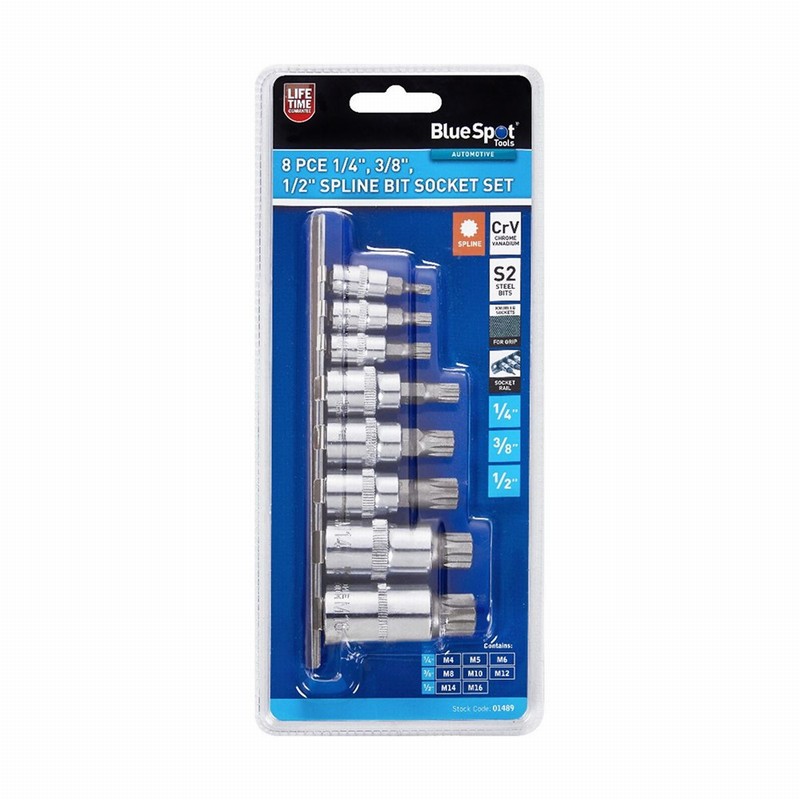 Blue Spot 01489 1/4", 3/8", 1/2" Spline Bit Socket Set - 8 Piece - Image 2