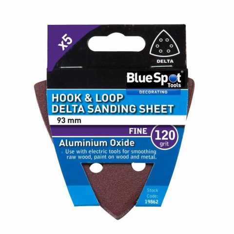 Blue Spot 19862 93mm 120 Grit Delta Sanding Sheets – 5 Piece