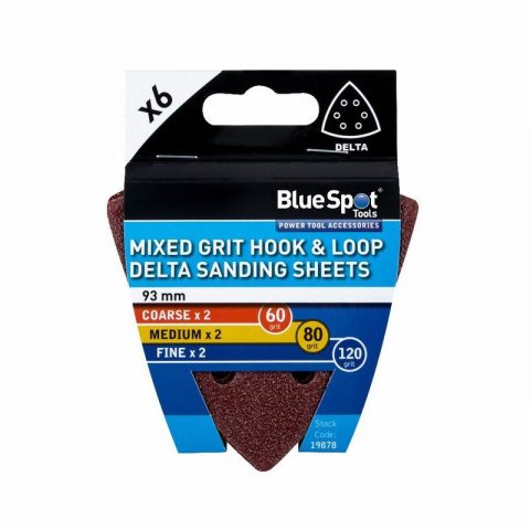Blue Spot 19878 93mm Mixed Grit Delta Sanding Sheets – 6 Piece