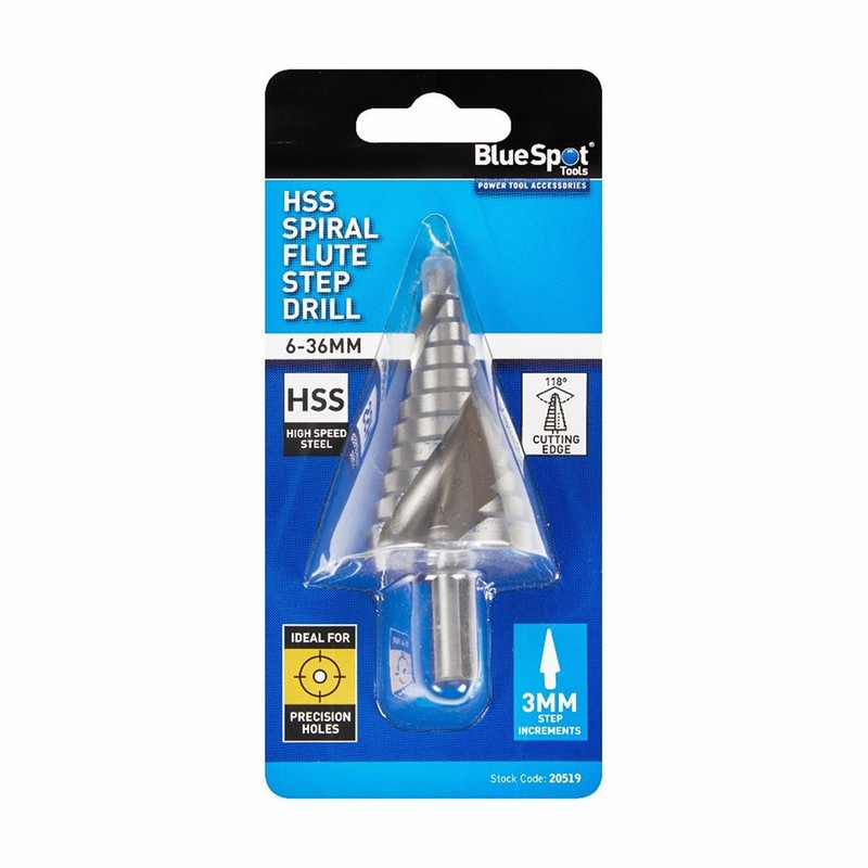 Blue Spot 20519 6-36mm HSS Spiral Flute Step Drill