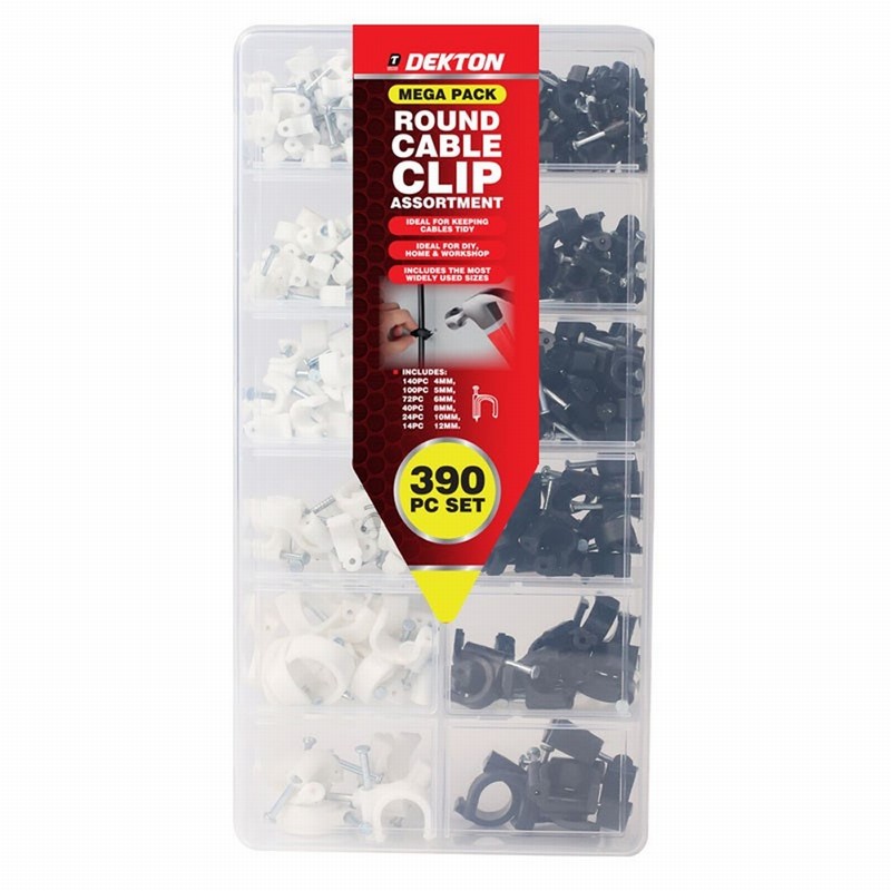 Dekton 0008388 Round Cable Clip Assortment Set - 390 Piece