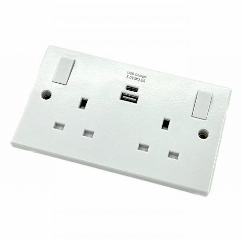 Elpine 0017894 2 Gang Switched Socket With USB A & C