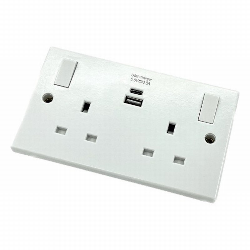 Elpine 0017894 2 Gang Switched Socket With USB A & C
