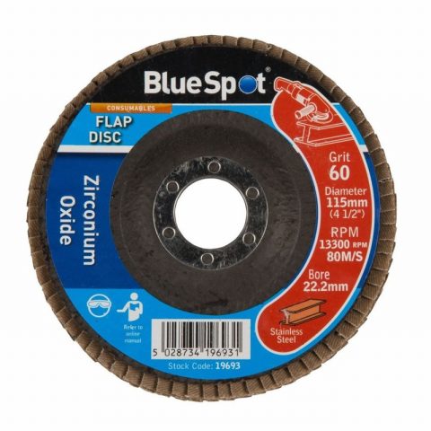 Blue Spot 19693 115mm (4.5″) 60 Grit Zirconium Oxide Flap Disc