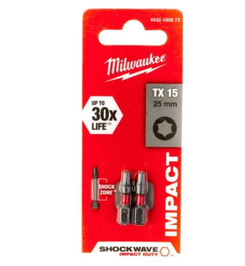Milwaukee 4932430872 TX15 25mm Shockwave Impact ScrewBits – 2pc