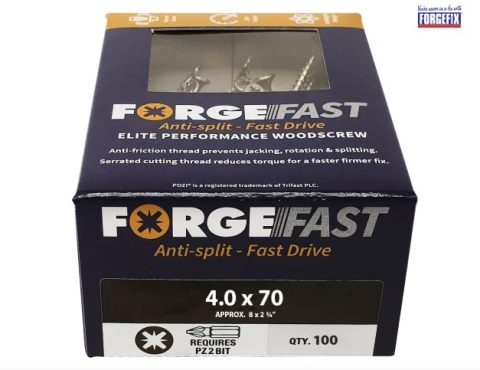 ForgeFast FORFFP470Y 4.0 x 70mm  Pozi Wood Screw ZY – Box 100