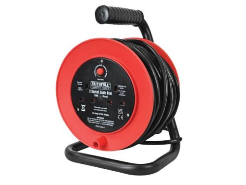 Faithfull Open Drum Cable Reel 240 Volt 15 Metre 13 Amp 2 Socket