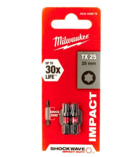 Milwaukee 4932430879 TX25 25mm Shockwave Impact Screw Bits-2pc