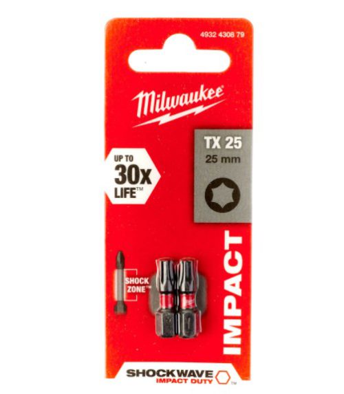 Milwaukee 4932430879 TX25 25mm Shockwave Impact Screw Bits-2pc