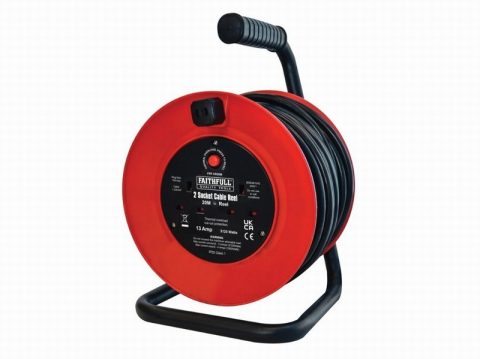 Faithfull FPPCR20M 240V 20m 13A 2-Socket Open Drum Cable Reel