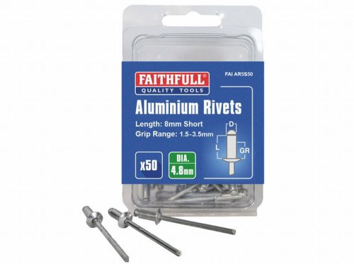 Faithfull Aluminium Rivets 4.8 x 8mm Short Pre-Pack of 50