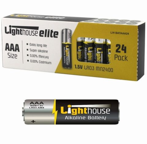 LightHouse L/H BATAAA24  Elite Alkaline Batteries – Pack of 24
