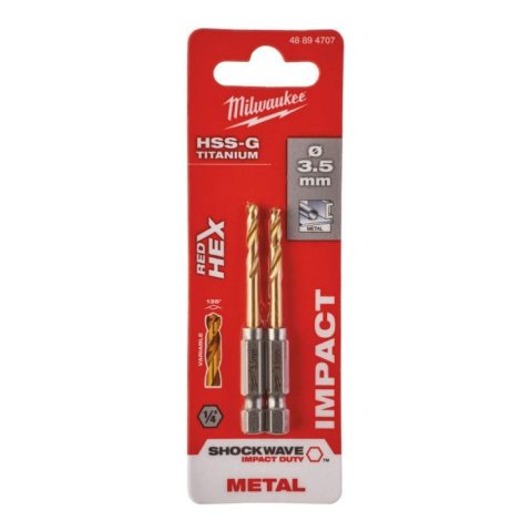 Milwaukee 48894707 3.5mm Shockwave HSS TiN Metal Drill Bits -2pc