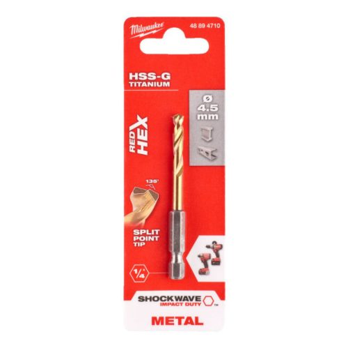 Milwaukee Red Hex 4.5mm Shockwave HSS TiN Metal Drill Bit