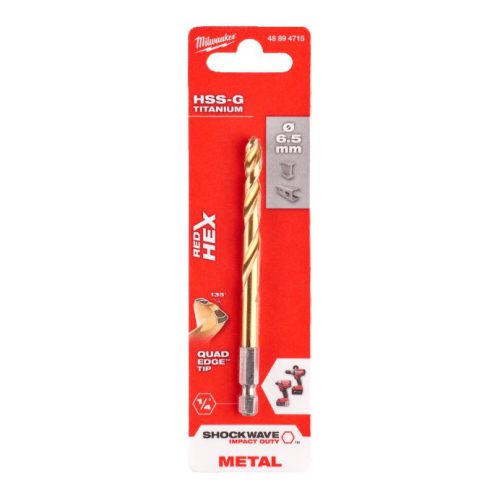 Milwaukee Red Hex 6.5mm Shockwave HSS TiN Metal Drill Bit