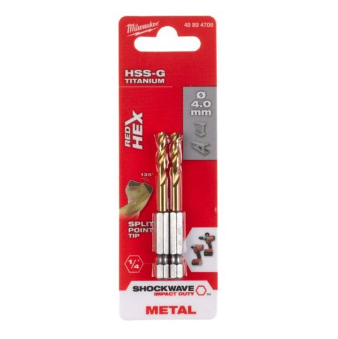 Milwaukee 48894708 4mm Metal Drill Bits Red Hex HSS