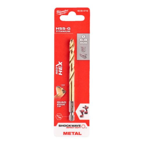 Milwaukee HSS-G Titanium Red Hex Impact Bit 6.8mm