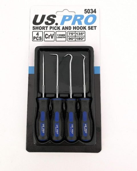 US PRO BER5034 Short Mini Pick & Hook Set – 4 Piece