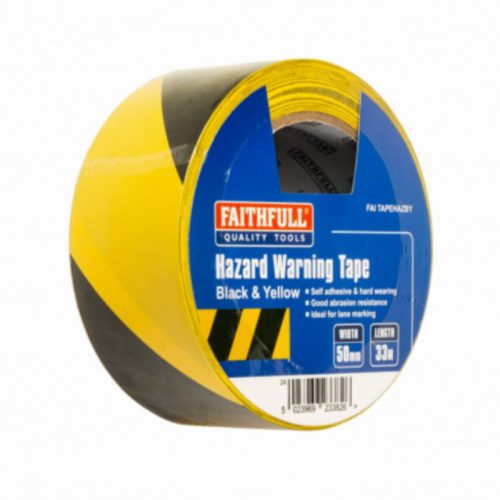 Faithfull Hazard Warning Safety Tape 50mm x 33m Black & Yellow