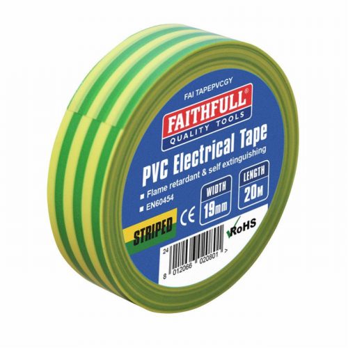 Faithfull PVC Electricial Tape Green / Yellow 19mm x 20m